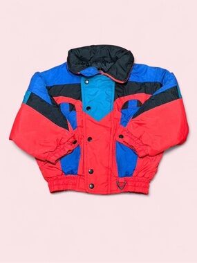 Vintage 80s 90s Apparatus Kids Ski Jacket Boys 6 Retro Colorblock Puffy Coat